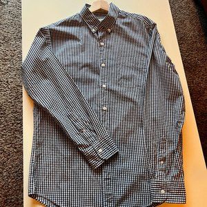 L/S J Crew Secret Wash Organic Cotton poplin shirt, Slim, Medium, Navy Gingham